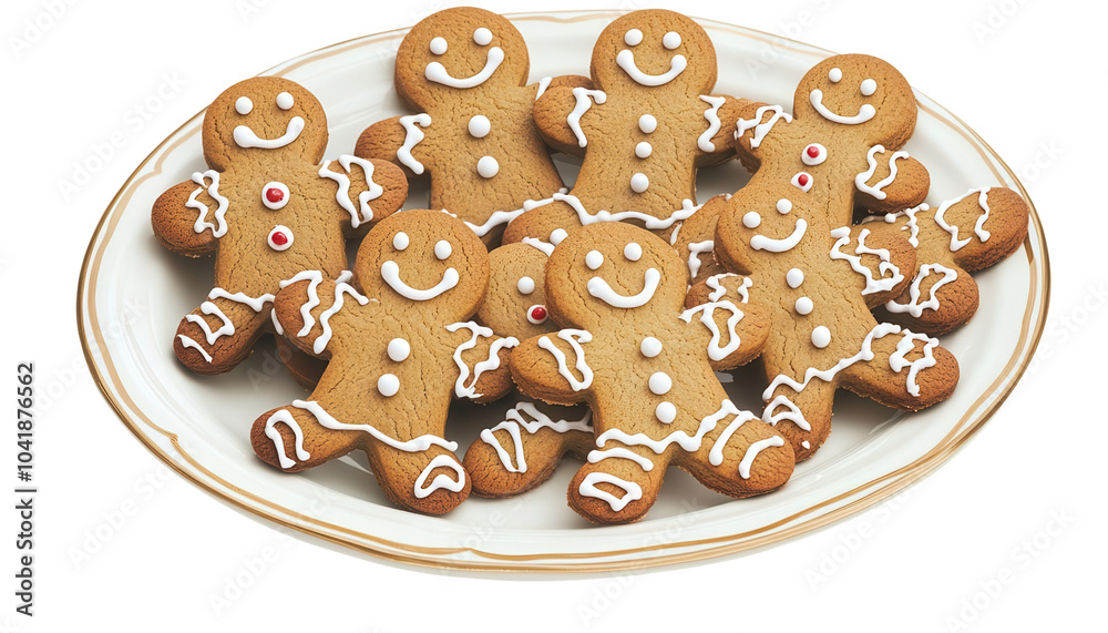 Gingerbread cookies on a plate, white background Gingerbread cookies on a plate, white background
