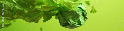 Vibrant Green: A close-up shot of a crumpled paper ball falling through the air, showcasing its descent with a pop of color.