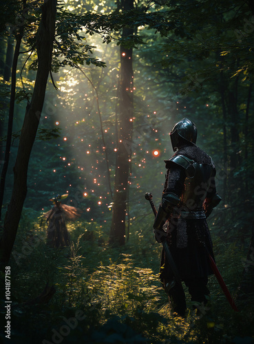 A medieval knight stands firm at the castle walls as a siege begins, his sword drawn, and shield ready, prepared to fight for his people, with the banner of his kingdom flying proudly behind him.