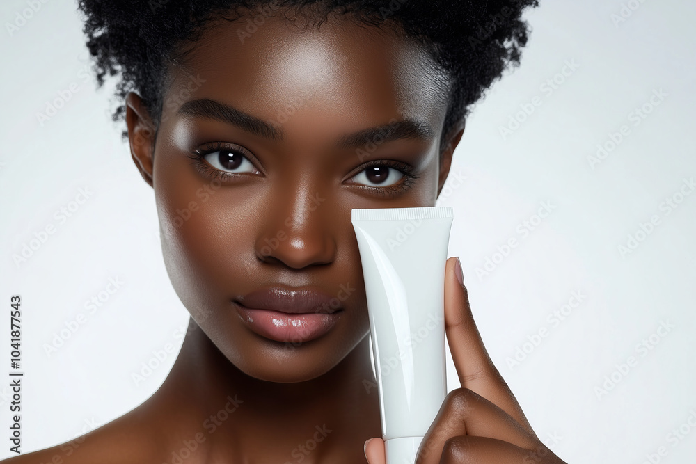 Beauty female woman model holding hand empty white blank cream tube mockup template in front of face, perfect facial skin routine. Cosmetic commercial background. Beauty female woman model holding hand empty white blank cream tube mockup template in front of face, perfect facial skin routine. Cosmetic commercial background.
