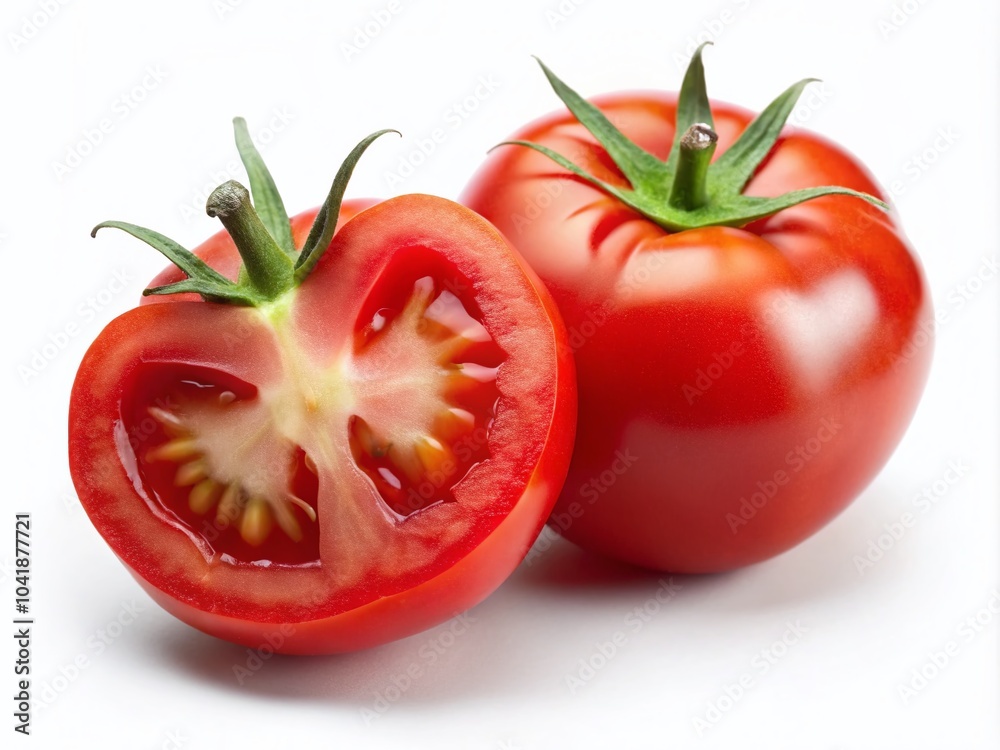 Fresh Juicy Red Tomato Slices Isolated on White Background - Perfect for Culinary and Food Photography Fresh Juicy Red Tomato Slices Isolated on White Background - Perfect for Culinary and Food Photography