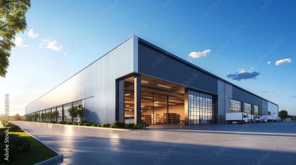 Obraz premium Exterior design of a contemporary warehouse office