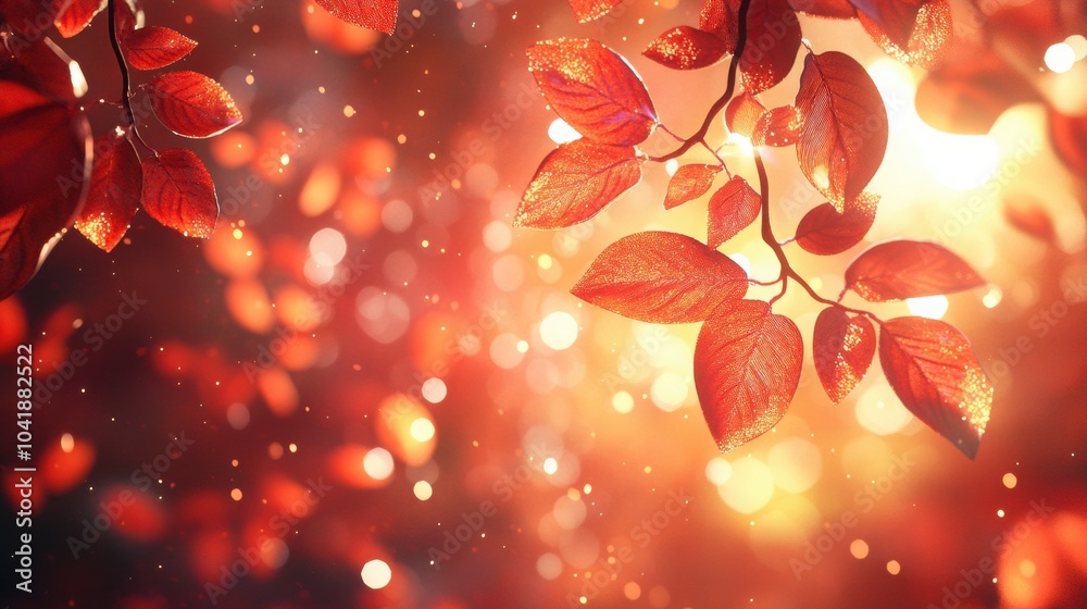 Autumn leaves floating in the air against a dreamy glowing background Autumn leaves floating in the air against a dreamy glowing background