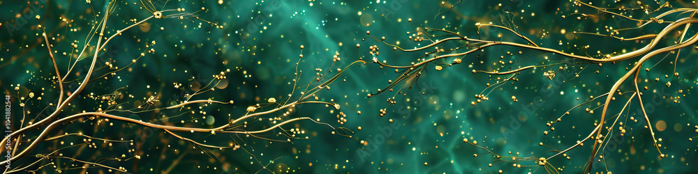 An emerald green background filled with delicate gold branches, exuding luxury and nature. An emerald green background filled with delicate gold branches, exuding luxury and nature.