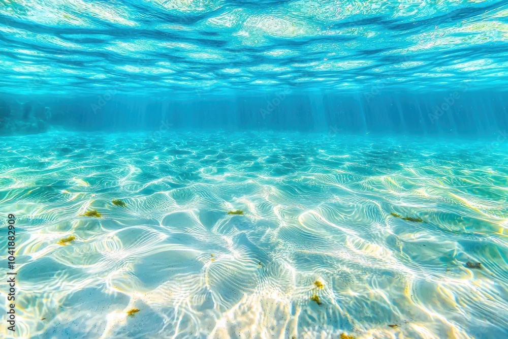 An underwater scene showcasing clear turquoise water, gentle light rays, and a sandy ocean floor, evoking tranquility and natural beauty. An underwater scene showcasing clear turquoise water, gentle light rays, and a sandy ocean floor, evoking tranquility and natural beauty.