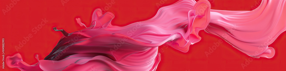 Obraz premium Vibrant pink abstract shapes dancing on a red background, evoking a playful mood