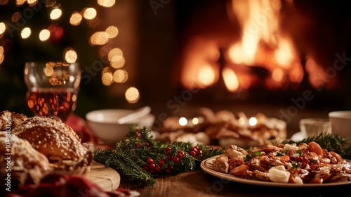 Wallpaper Mural Cozy Winter Gathering with Friends Enjoying Comfort Food Delivery by Fireplace | Festive Home Scene with Warm Blankets Torontodigital.ca