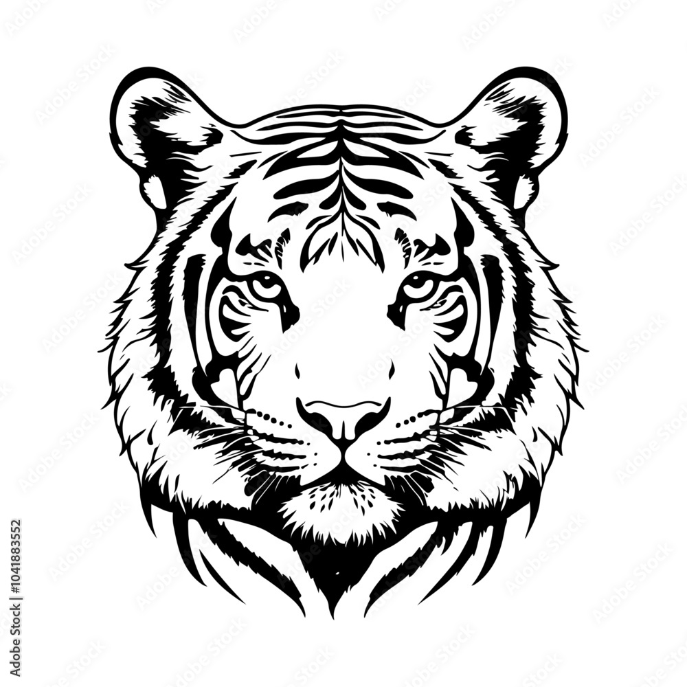 Tiger line Art Drawing on an isolated white background Tiger line Art Drawing on an isolated white background