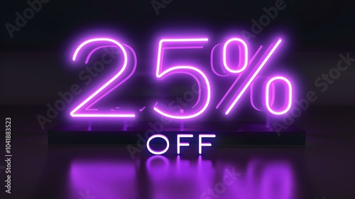 Purple '25% OFF' Neon Sign on an elegant Dark Background
