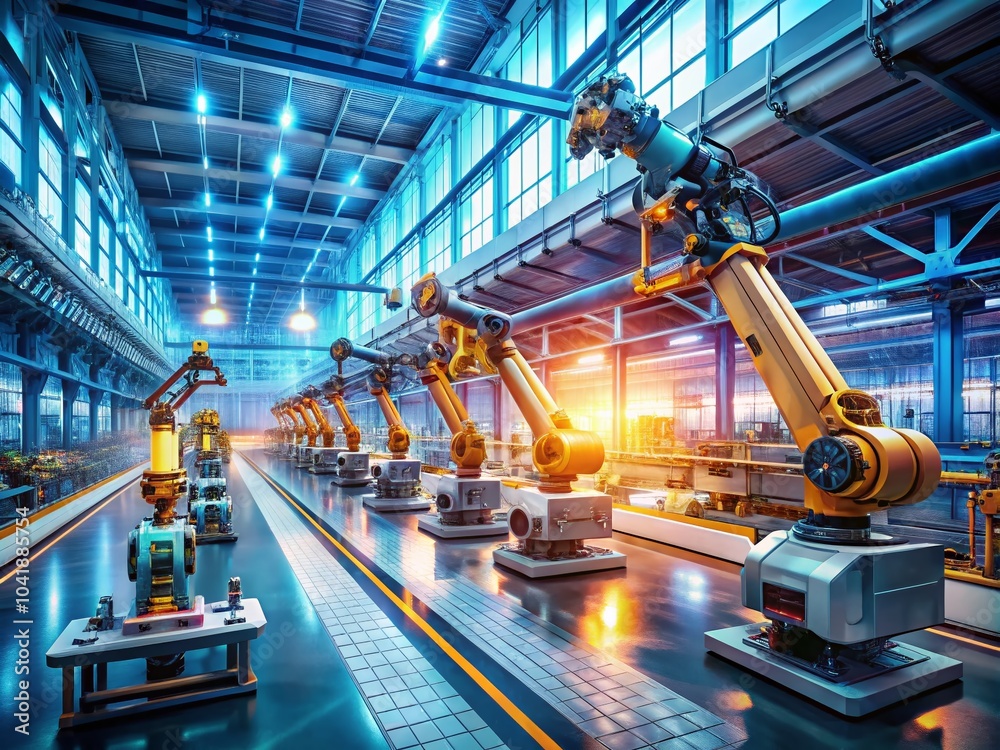 Futuristic Workshop with Streamlined Work Orders in a High-Tech Environment