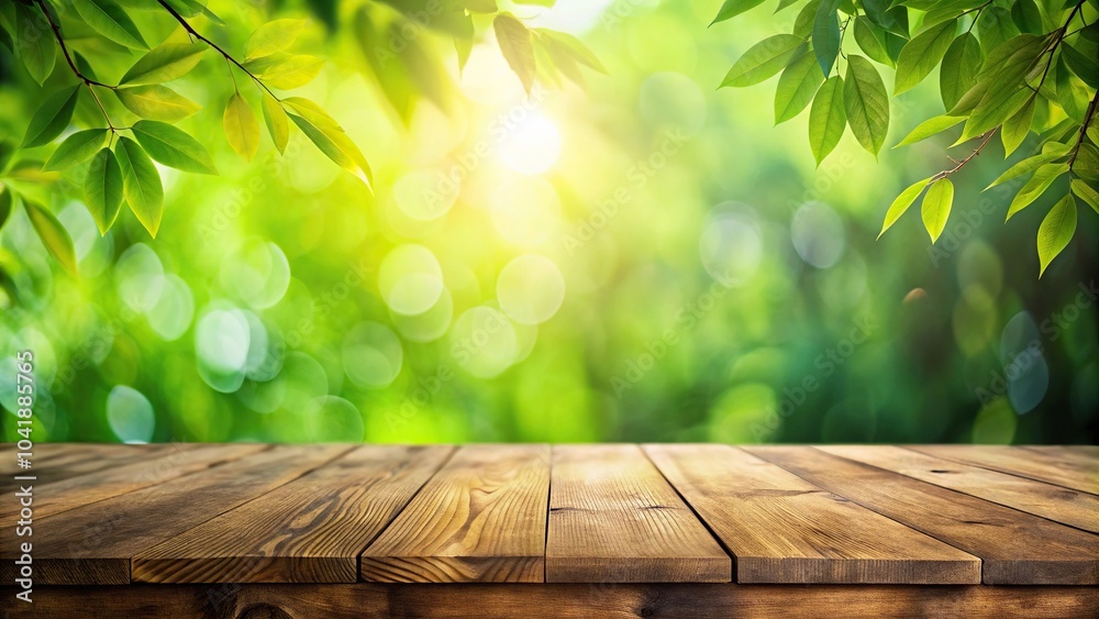 Wooden table and green leaf nature background silhouette Wooden table and green leaf nature background silhouette
