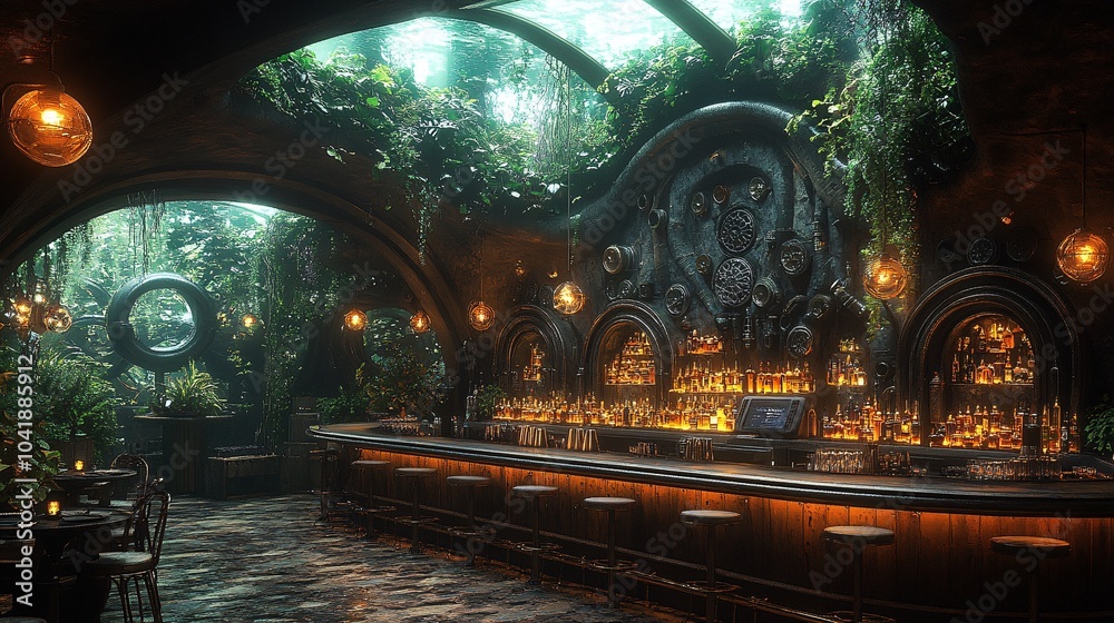 Obraz premium Luxurious Steampunk Bar with Mechanical Elements