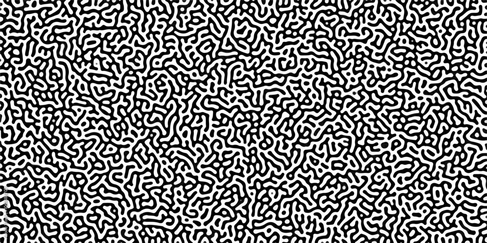 Turing reaction diffusion monochrome seamless pattern with chaotic motion .Linear design with biological shapes. Organic lines in memphis. abstract turing organic wallpaper background .	
