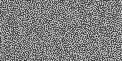 Turing reaction diffusion monochrome seamless pattern with chaotic motion .Linear design with biological shapes. Organic lines in memphis. abstract turing organic wallpaper background .	
