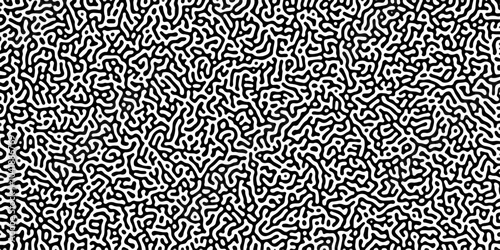 Turing reaction diffusion monochrome seamless pattern with chaotic motion .Linear design with biological shapes. Organic lines in memphis. abstract turing organic wallpaper background .	
