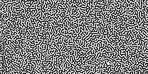 Turing reaction diffusion monochrome seamless pattern with chaotic motion .Linear design with biological shapes. Organic lines in memphis. abstract turing organic wallpaper background .	
