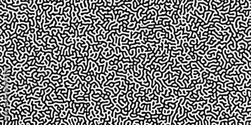 Turing reaction diffusion monochrome seamless pattern with chaotic motion .Linear design with biological shapes. Organic lines in memphis. abstract turing organic wallpaper background .	
