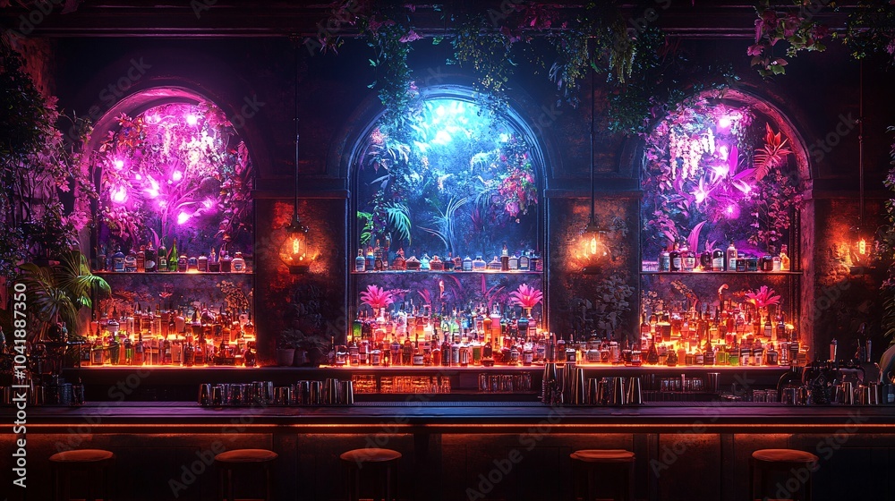Luxurious Steampunk Bar with Phosphorescent Elements Luxurious Steampunk Bar with Phosphorescent Elements