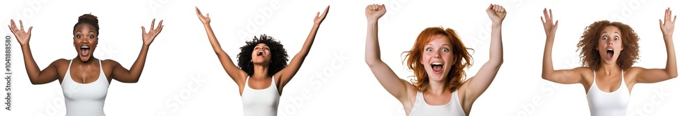 An isolated background shows a pretty young woman with a surprised expression over an isolated background An isolated background shows a pretty young woman with a surprised expression over an isolated background