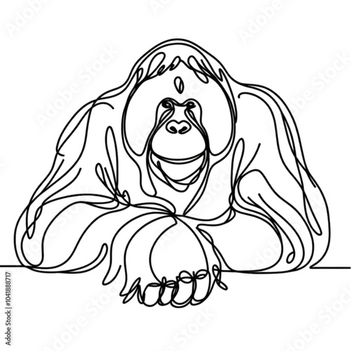 Continuous line orangutan illustration in minimalist style, AI Generation