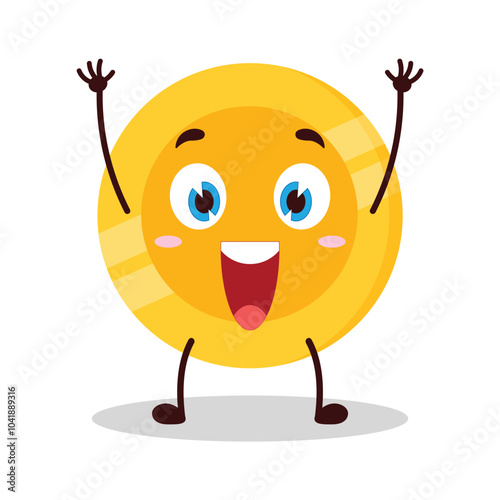 cute rise hand happy expression of coin cartoon character