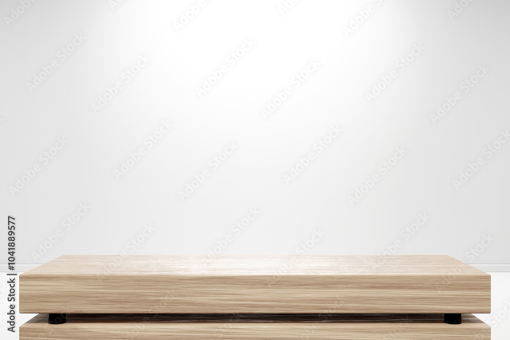 Copy space for displaying your product on a wooden kitchen countertop on white room. 3d render Copy space for displaying your product on a wooden kitchen countertop on white room. 3d render