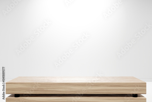 Copy space for displaying your product on a wooden kitchen countertop on white room. 3d render 