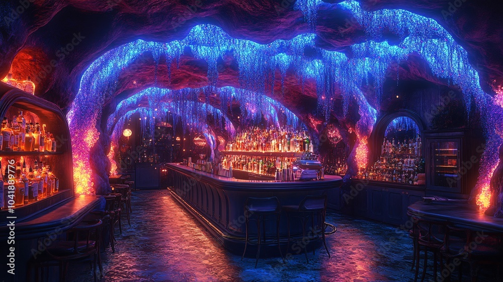 Obraz premium Luxurious Steampunk Bar with Phosphorescent Features
