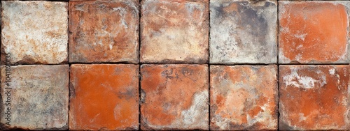 Rustic terracotta tile texture with weathered edges and earthy tones  photo