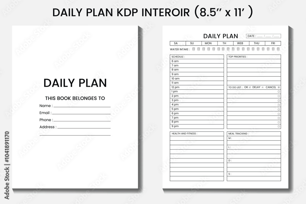 daily plan KDP interior designs size 8.5x11 inch 