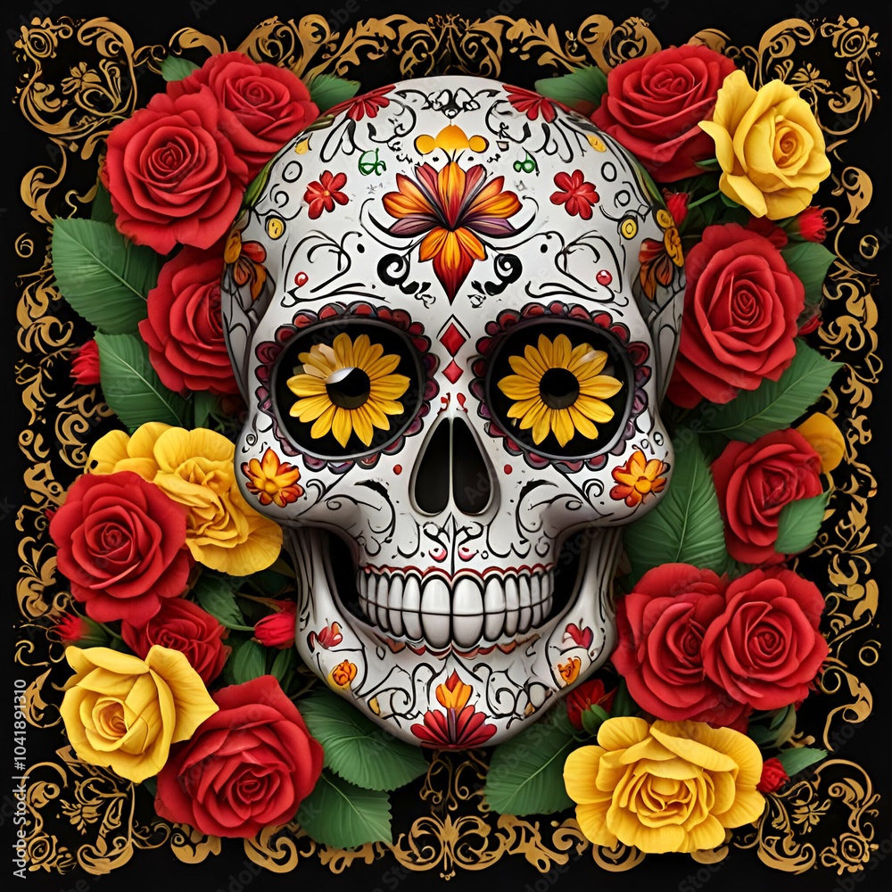 Fototapeta premium skull and flowers