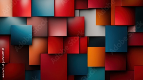 This digital image presents a geometric abstract design featuring colorful rectangular blocks interlocking, delivering a dynamic sense of space and modern style. photo