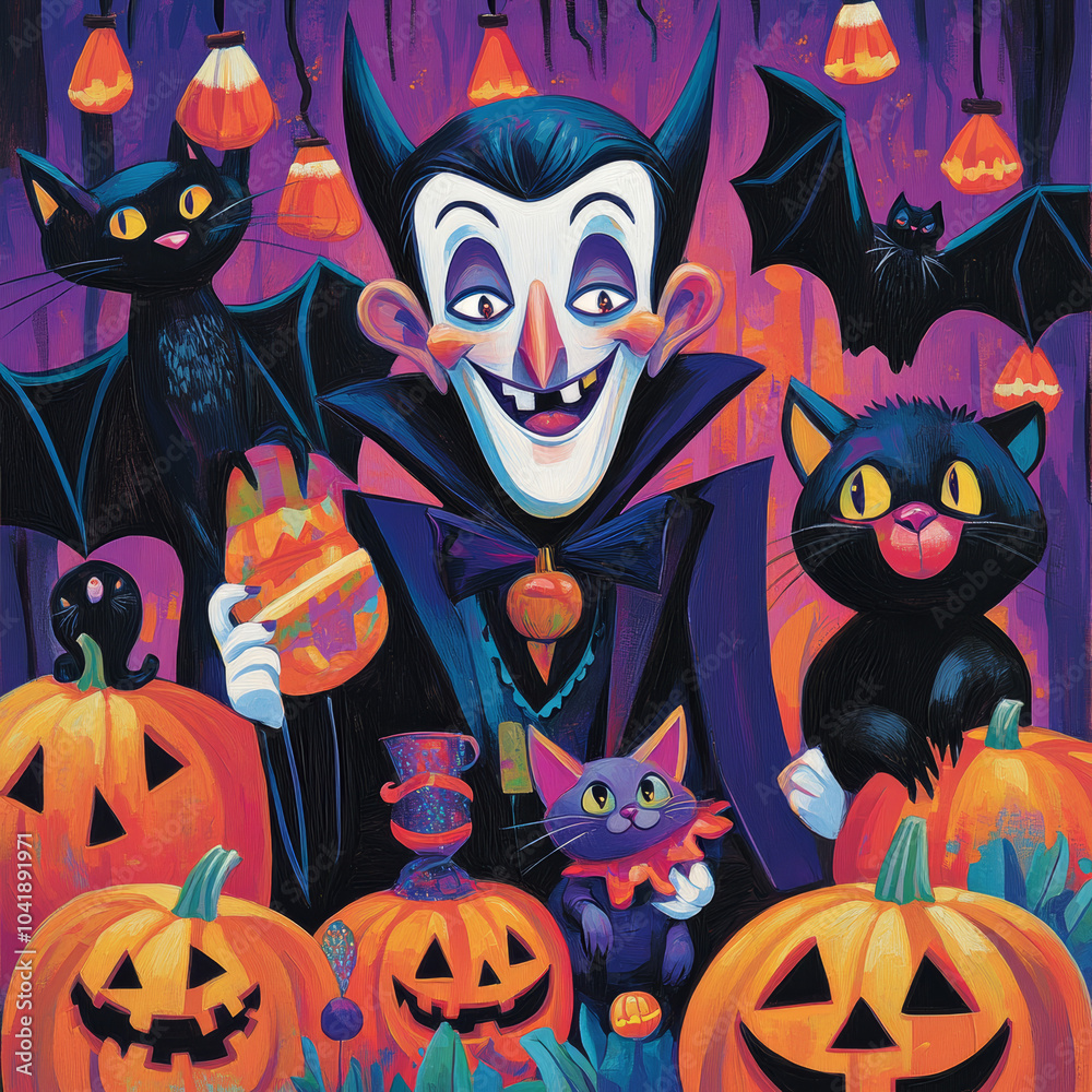 halloween background with pumpkin and bats