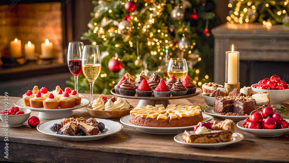 Title: AI-generated images of Christmas spirits, with a mouth-watering spread of decadent desserts Title: AI-generated images of Christmas spirits, with a mouth-watering spread of decadent desserts