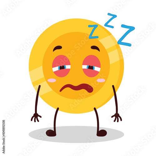 cute sleepy expression of coin cartoon character