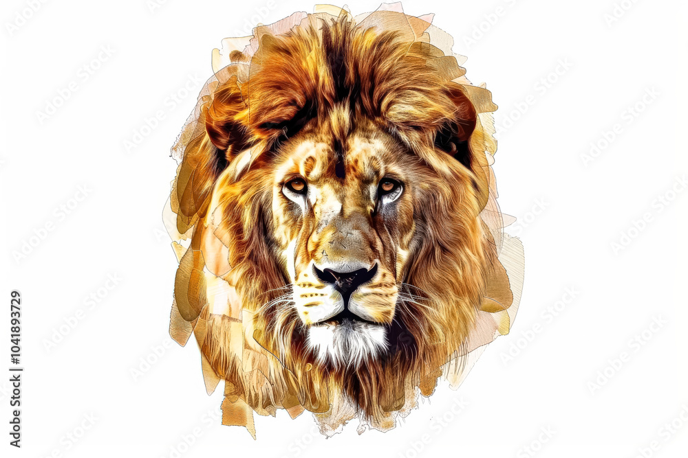 Fototapeta premium Lion with a big nose and a big mane. The lion is looking at the camera