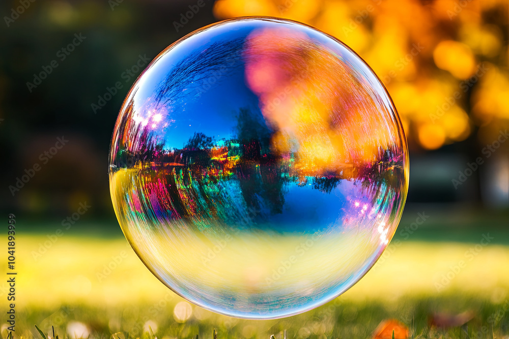 Macro shot of a bubble with colorful reflections on its surface Macro shot of a bubble with colorful reflections on its surface