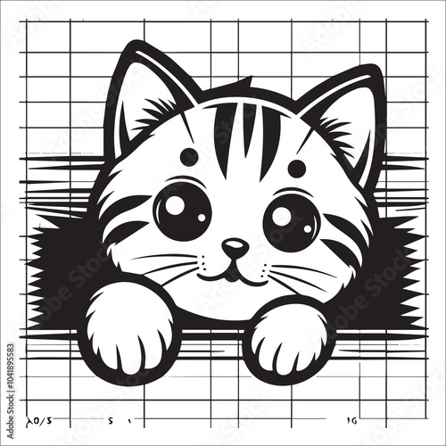 Cute Cat SVG, Peeking Cat Svg Vector black and white
