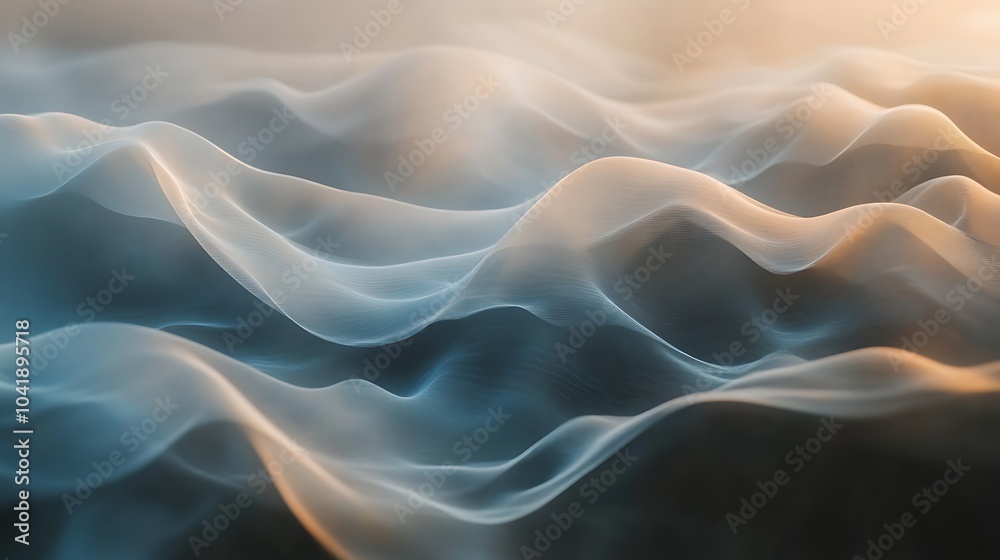 Fluid abstract waves in muted tones blending seamlessly for a serene effect Fluid abstract waves in muted tones blending seamlessly for a serene effect