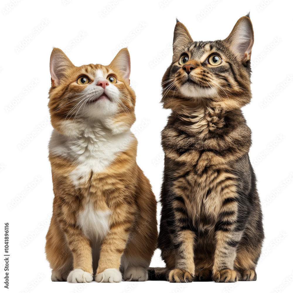 Two adorable cats looking up in curiosity Two adorable cats looking up in curiosity