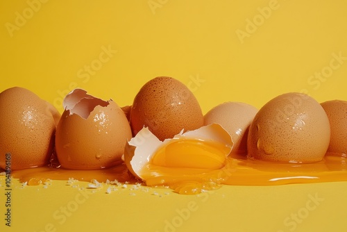 Fresh Eggs on Bright Yellow Background