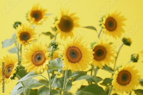 Bright Sunflowers Against a Vibrant Yellow Background