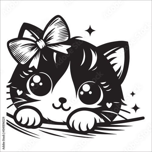Cute Cat SVG, Peeking Cat Svg Vector black and white