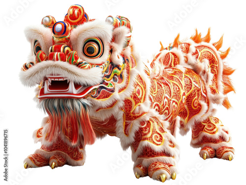 Majestic lion dance statue in vibrant colors photo