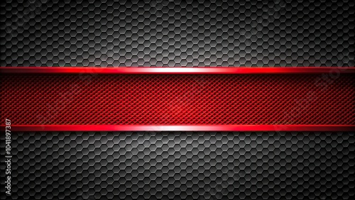 Abstract black and red carbon fiber pattern seen from a low angle