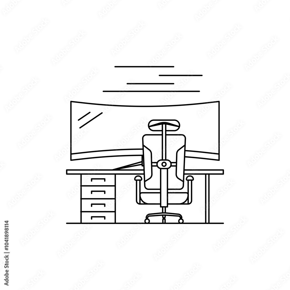 Icon pc setup with curved monitor and gaming chair, PC Setup Icon