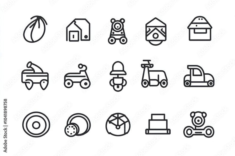 pictograms icons of a child toy. black lines icons on white background pictograms icons of a child toy. black lines icons on white background