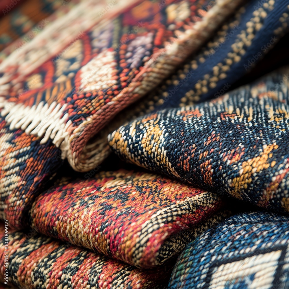 Colorful woven textiles showcasing intricate patterns and traditional craftsmanship. Colorful woven textiles showcasing intricate patterns and traditional craftsmanship.