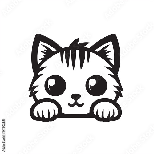 Cute Cat SVG, Peeking Cat Svg Vector black and white