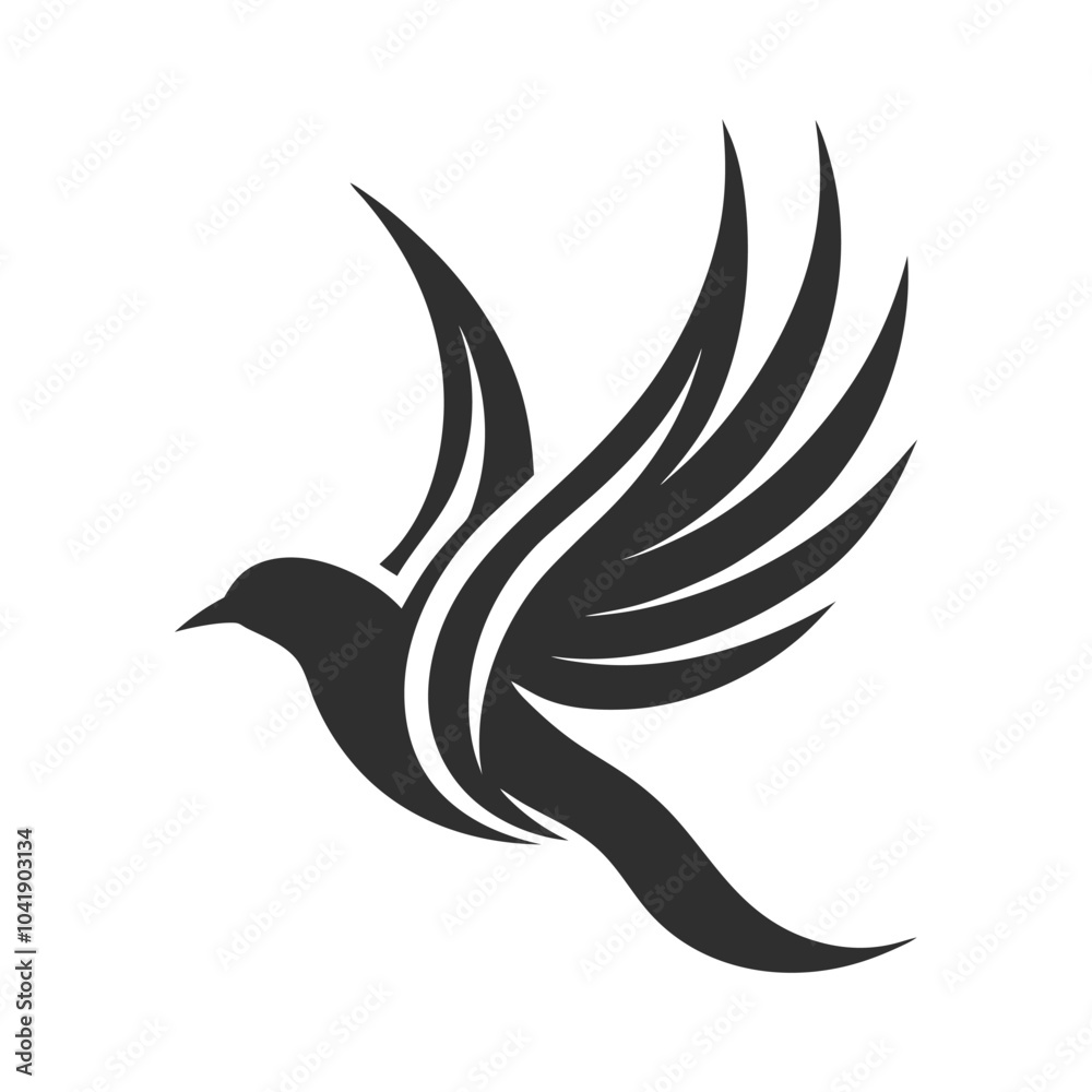 Fototapeta premium Elegant Bird in Flight Silhouette Vector for Logos and Design.